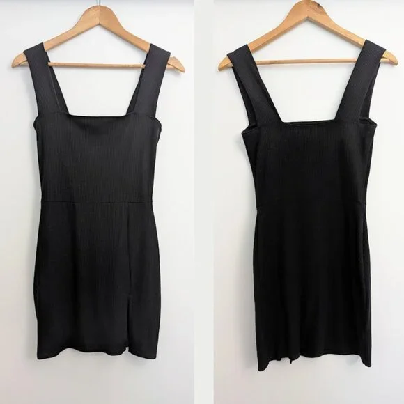 Reformation Black Ribbed Knit Mini Dress Stretchy size S - Picture 4 of 9